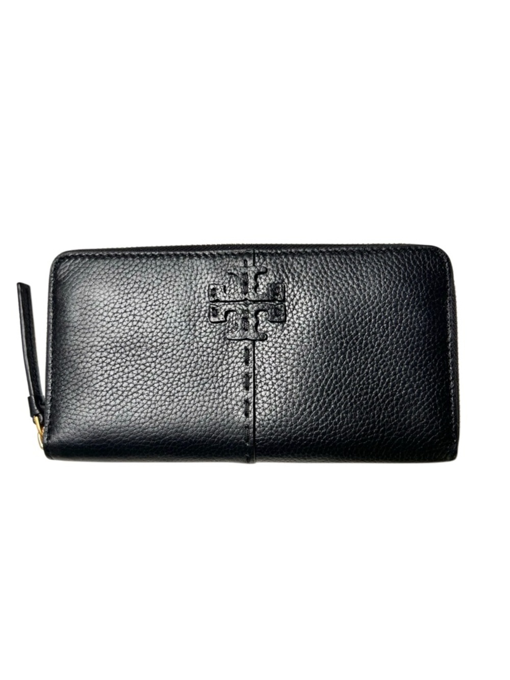 TORY BURCH Black McGraw Pebble Leather Zip Continental Wallet NWT